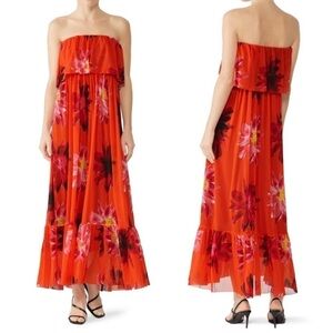 FUZZI Womens Orange Floral Strapless Popover Dress Size Medium Vacation Resort
